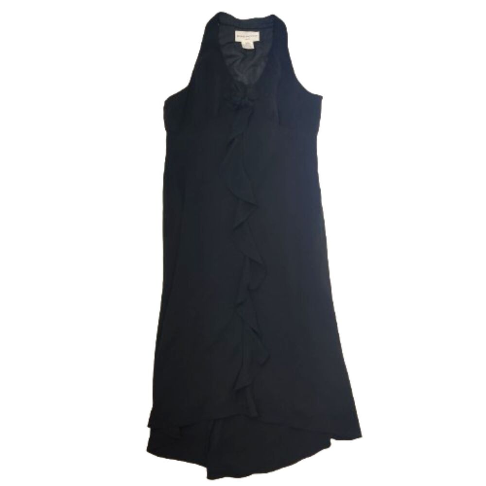 Evan-Picone Dress Women 16 Black Sleeveless Ruffle Floral Rosette Midi